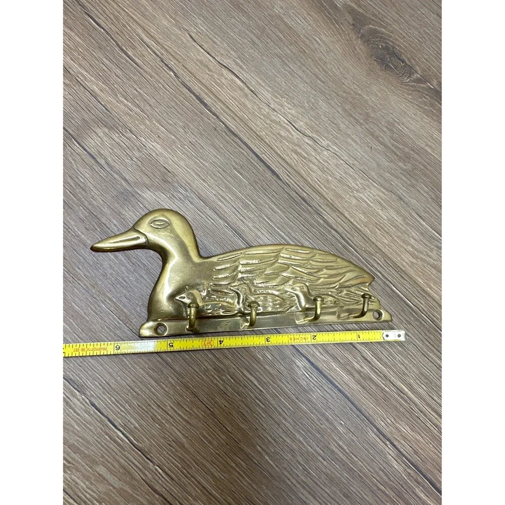 Vintage Solid Brass Duck Key Rack Wall Mount 4-Hook Cottagecore Upper Deck LTD